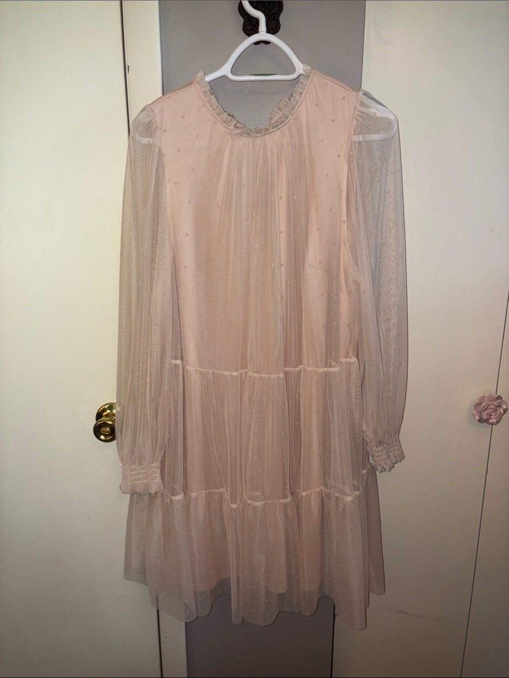 H&M Soft Blush Tiered Sheer Long-Sleeve Dress